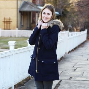 J Crew Factory Vail Parka Coat in Navy Blue